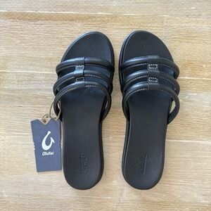 NWT NEW Olukai Women's Tiare Slide Sandal Black Women's Size 11 Hawaiian Strappy